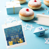 Elegant Blauw en Goud Hebreeuws Gelukkig Chanoeka Bedankzakje