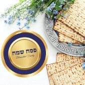 Elegant Blauw en Goud Hebreeuws Pesach Pascha Pasc Ronde Sticker