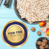 Elegant Blauw en Goud Hebreeuws Pesach Pascha Pasc Ronde Sticker