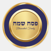 Elegant Blauw en Goud Hebreeuws Pesach Pascha Pasc Ronde Sticker (Voorkant)