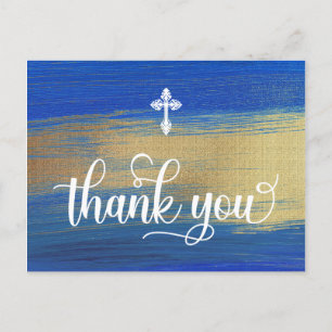 Elegant blauw en goud jongen doop dank u briefkaart