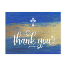 Elegant blauw en goud jongen doop dank u