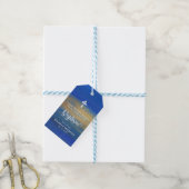 Elegant blauw en goud jongen doop dank u cadeaulabel (Met Touw)