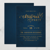 Elegant Blauw en Goud Kerstmis Feest Kaart (Voorkant / Achterkant)