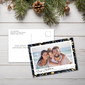 Elegant blauw en goud laat vakantiefoto achter feestdagenkaart