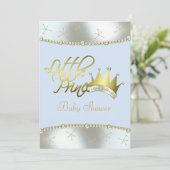 Elegant blauw en goud Little Prince Baby shower Kaart (Staand voorkant)