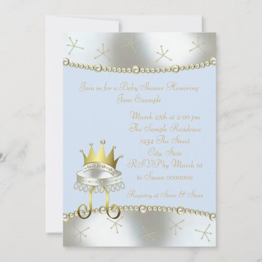 Elegant blauw en goud Little Prince Baby shower Kaart (Achterkant)