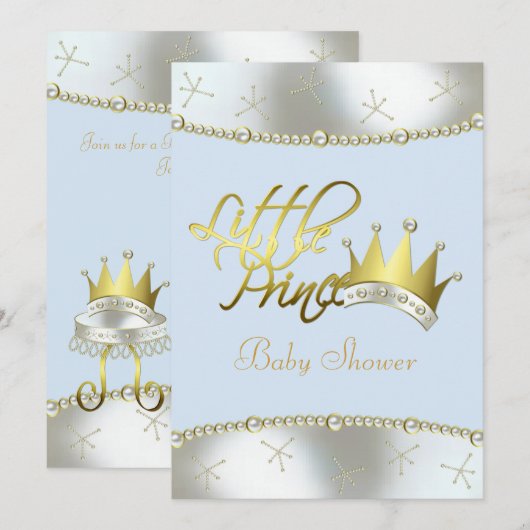 Elegant blauw en goud Little Prince Baby shower Kaart (Voorkant / Achterkant)