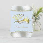 Elegant blauw en goud Little Prince Baby shower Kaart (Staand voorkant)
