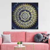 Elegant Blauw en Goud Mandala Yoga Studio Schilder Canvas Afdruk (Insitu (Woonkamer))