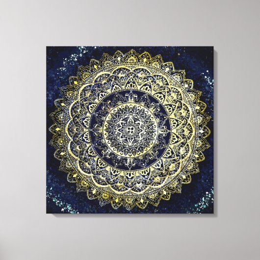 Elegant Blauw en Goud Mandala Yoga Studio Schilder Canvas Afdruk (Voorkant)