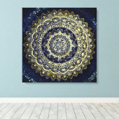 Elegant Blauw en Goud Mandala Yoga Studio Schilder Canvas Afdruk (Insitu (Houten vloer))