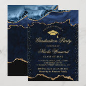 Elegant Blauw en Goud Marmer Agate Afstuderen Kaart (Voorkant / Achterkant)