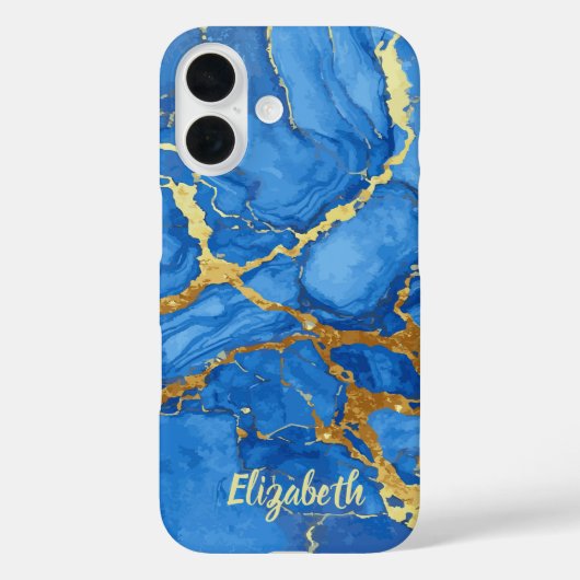 Elegant blauw en goud marmer Case-Mate iPhone case (Achterkant)