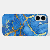 Elegant blauw en goud marmer Case-Mate iPhone case (Achterkant (horizontaal))