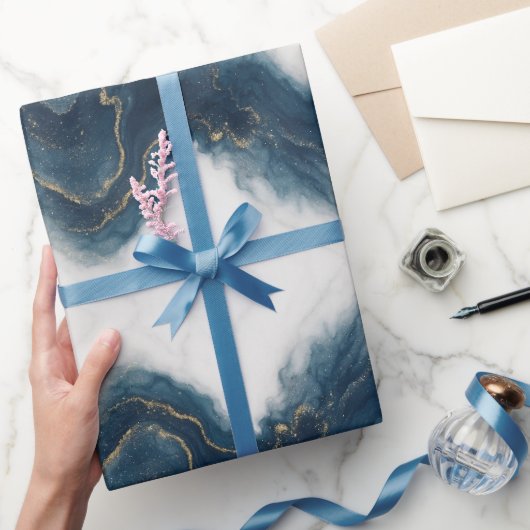 Elegant blauw en goud marmer luxe inpakpapier (Geschenken)
