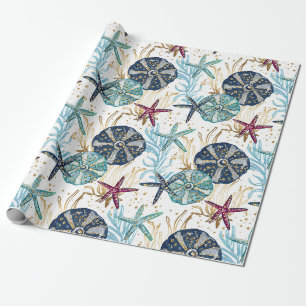 Elegant blauw en goud oceaan schatten patroon cadeaupapier