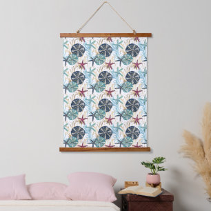 Elegant blauw en goud oceaan schatten patroon hangend wandkleed