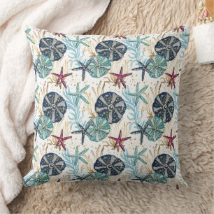 Elegant blauw en goud oceaan schatten patroon kussen