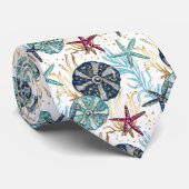 Elegant blauw en goud oceaan schatten patroon stropdas (Opgerold)