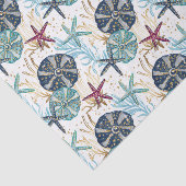 Elegant blauw en goud oceaan schatten patroon tissuepapier (Detail)