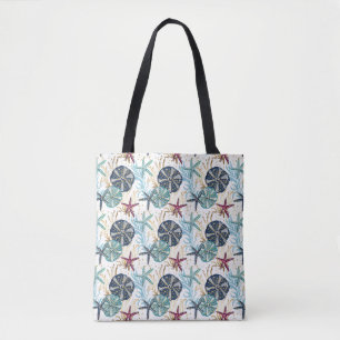 Elegant blauw en goud oceaan schatten patroon tote bag