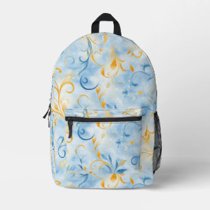 Elegant blauw en goud Paisley-geïnspireerd blad Bedrukte Rugzak