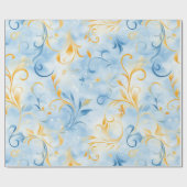 Elegant blauw en goud Paisley-geïnspireerd blad Cadeaupapier (Vlak)