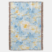 Elegant blauw en goud Paisley-geïnspireerd blad Deken (Voorkant Verticaal)