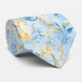 Elegant blauw en goud Paisley-geïnspireerd blad Stropdas (Opgerold)