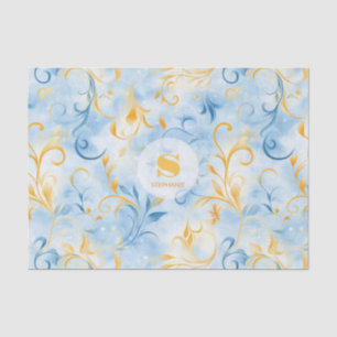 Elegant blauw en goud Paisley-geïnspireerd blad Tissuepapier