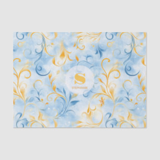 Elegant blauw en goud Paisley-geïnspireerd blad Tissuepapier