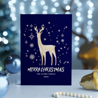 Elegant blauw en goud rendier Vrolijk kerstfeest Feestdagenkaart