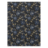 Elegant Blauw en Goud Roos Bloemenpatroon Tafelkleed (Voorkant)