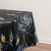 Elegant Blauw en Goud Roos Bloemenpatroon Tafelkleed (Voorbeeld)
