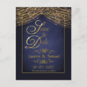 Elegant Blauw en Goud Save the Date Briefkaarten (Voorkant)