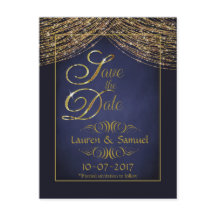 Elegant Blauw en Goud Save the Date Briefkaarten