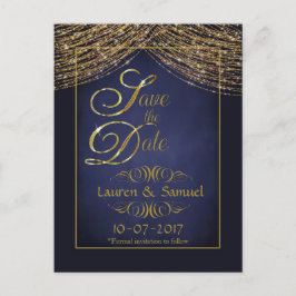 Elegant Blauw en Goud Save the Date Briefkaarten
