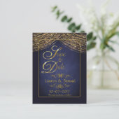 Elegant Blauw en Goud Save the Date Briefkaarten (Staand voorkant)