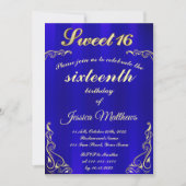 Elegant Blauw en Goud Typografie Sweet 16 Kaart (Voorkant)