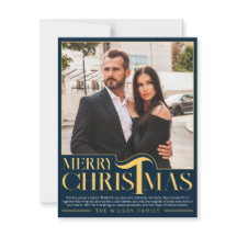 Elegant Blauw en Goud Vrolijk Kerstmis Familie Fot