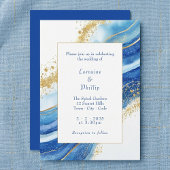 Elegant blauw en goud Waterverf bruiloft Kaart