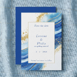 Elegant blauw en goud Waterverf bruiloft Save The Date