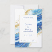 Elegant blauw en goud Waterverf bruiloft Save The Date (Voorkant)