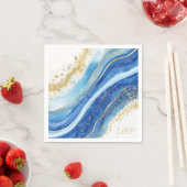 Elegant blauw en goud waterverf Monogram servet (Insitu)