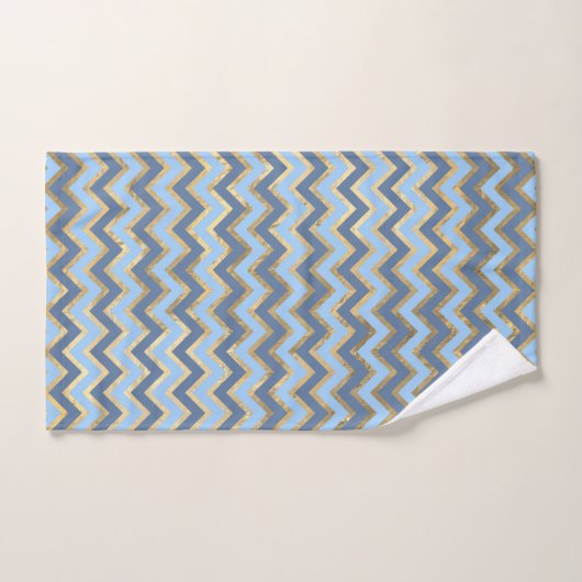 Elegant Blauw en Gouden Chevron Patroon Bad Handdoek (Handdoek)