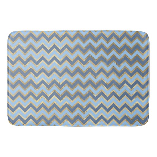 Elegant Blauw en Gouden Chevron Patroon Badmat (Voorkant)