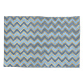 Elegant Blauw en Gouden Chevron Patroon Kussensloop (Achterkant-Links)