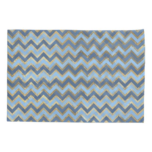 Elegant Blauw en Gouden Chevron Patroon Kussensloop (Achterkant-Links)