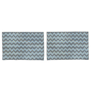 Elegant Blauw en Gouden Chevron Patroon Kussensloop
